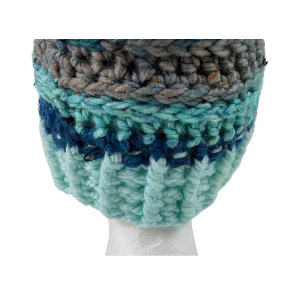 Air Force Mom Pom Beanie Adult Blue Gray Crochet Chunky Knit Warm Winter Cap - Picture 5 of 10